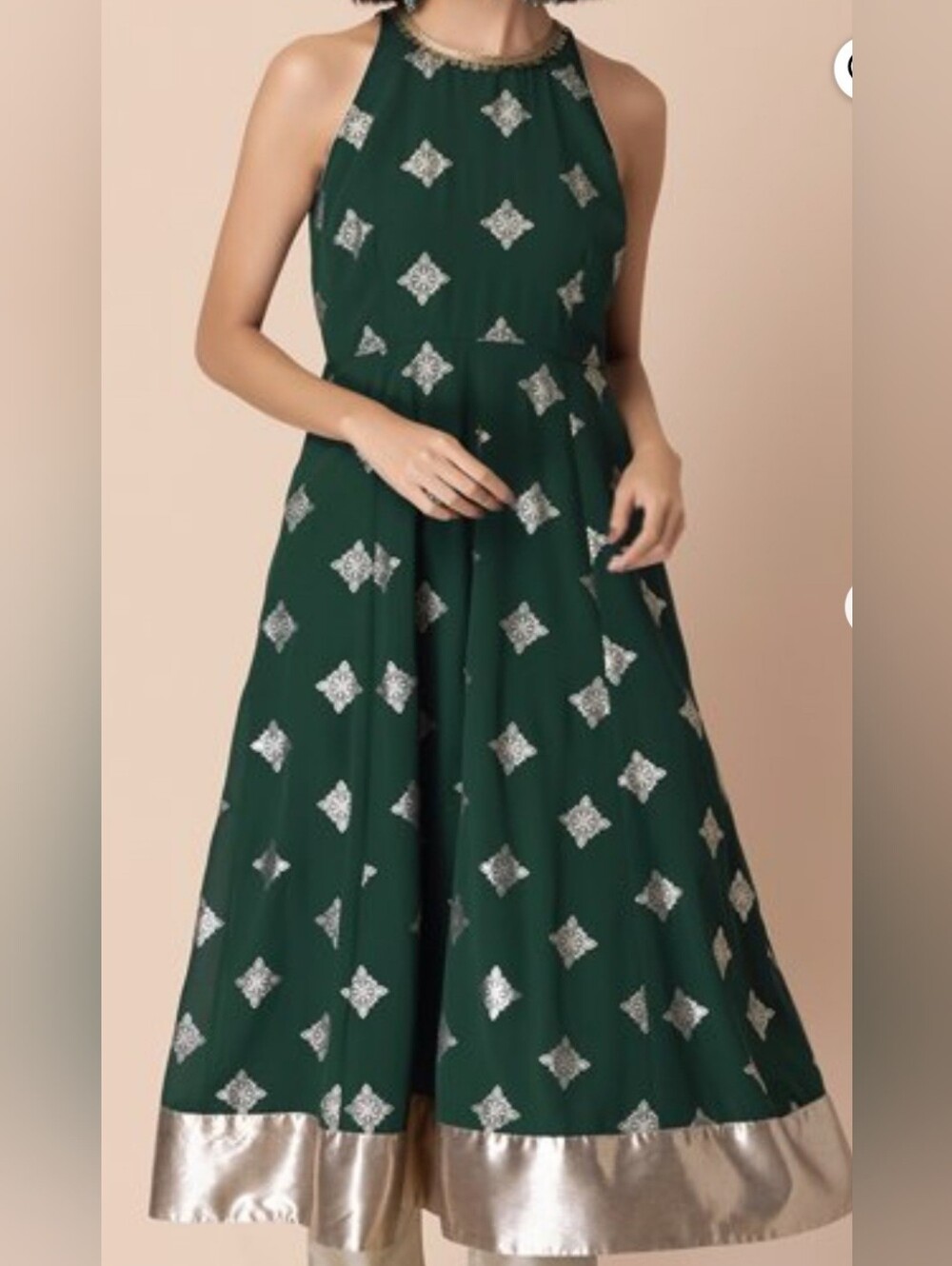 Indya Women's Green Sequin Foil Sleeveless Dress Size XS. Festive. Small Flaws